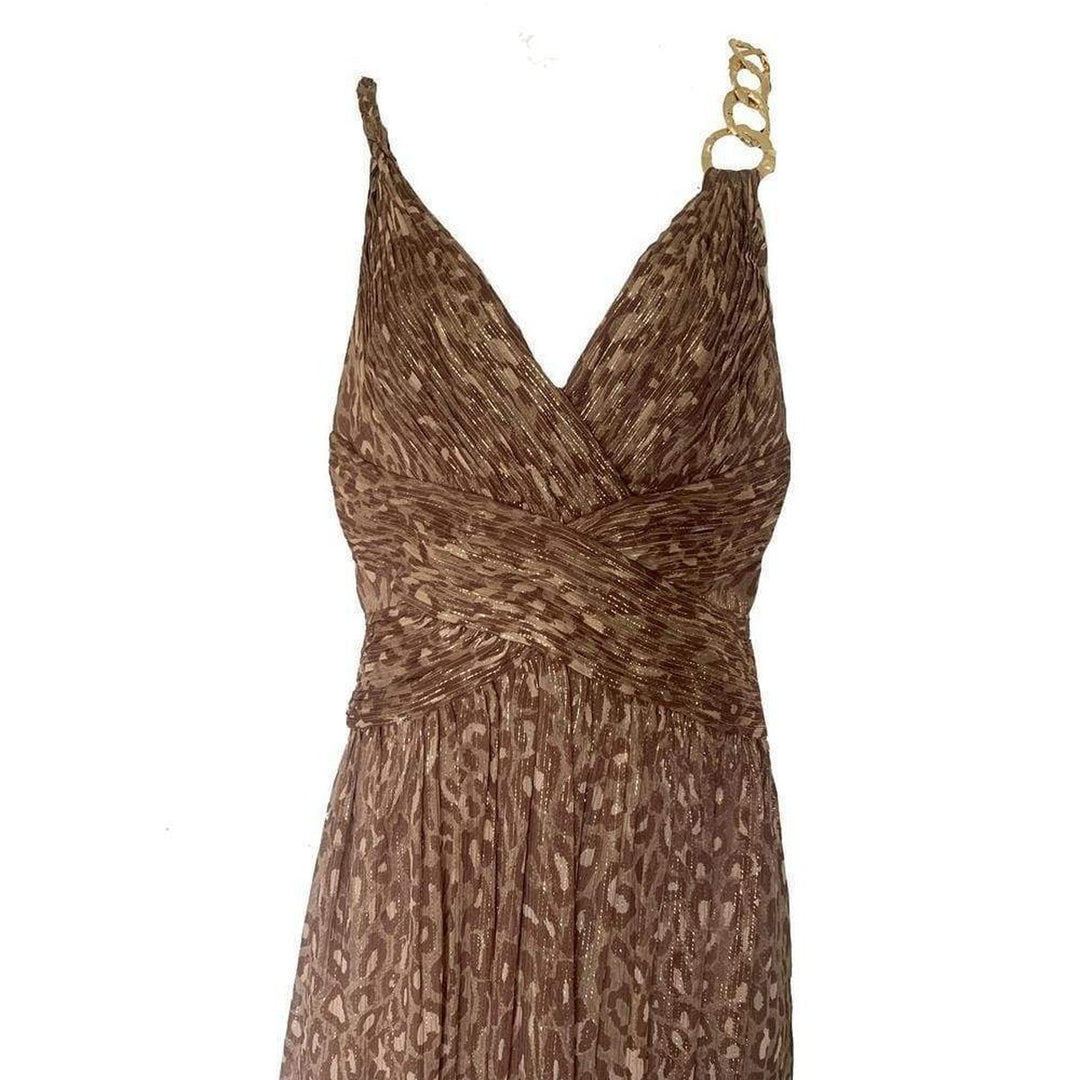 Gold Leopard Print Silk Gown Dress