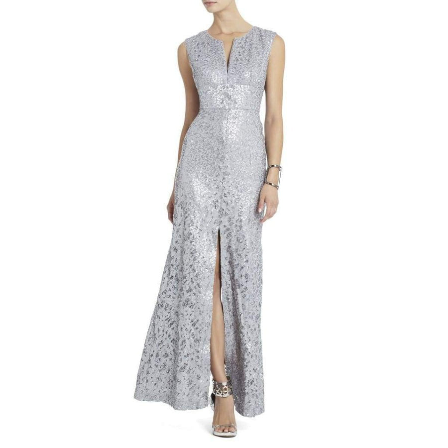 BCBGMAXAZRIA-Grey Cain Sequin Appliqué Dress - Runway Catalog