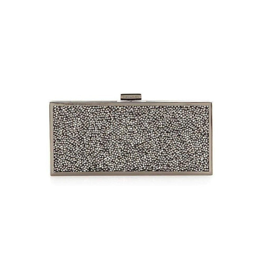 BCBGMAXAZRIA-Gunmetal Ariana Rock Crystal Hard Clutch - Runway Catalog