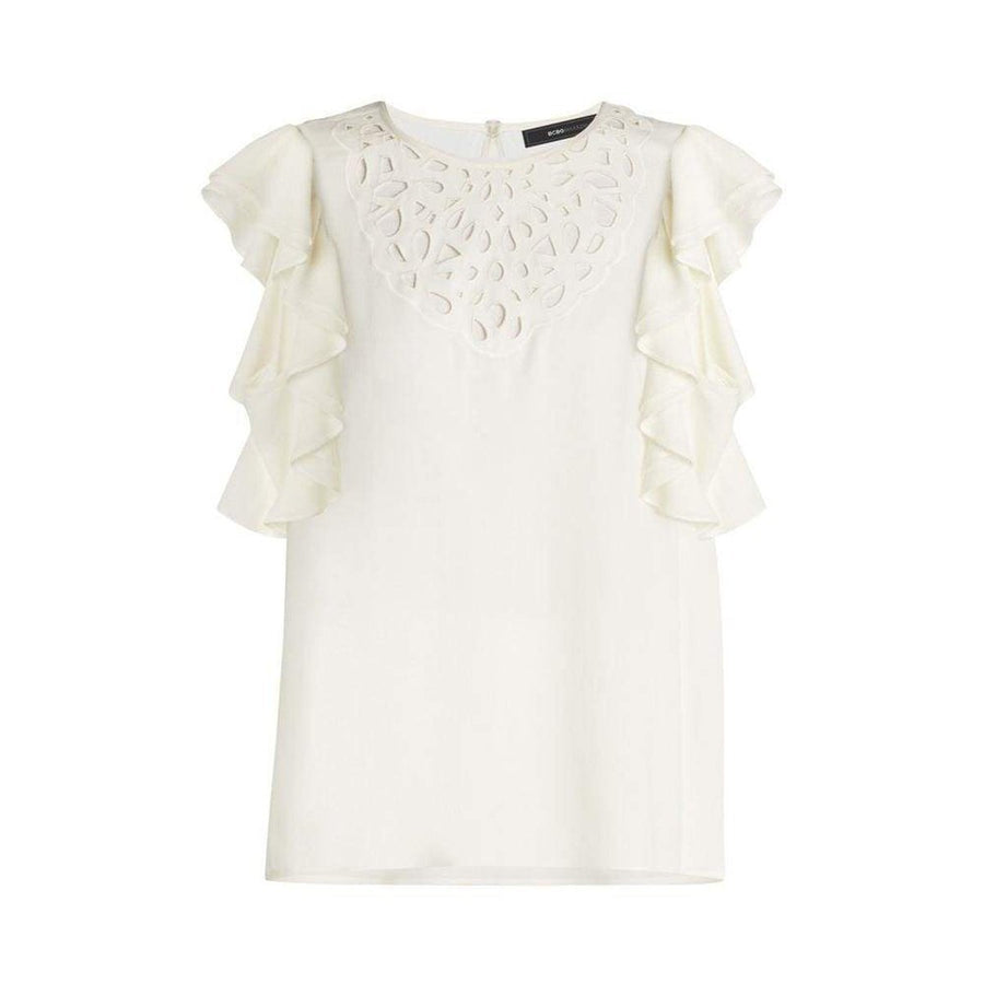 BCBGMAXAZRIA-Haidee Flutter-Sleeve Cutout Embroidered Top - Runway Catalog