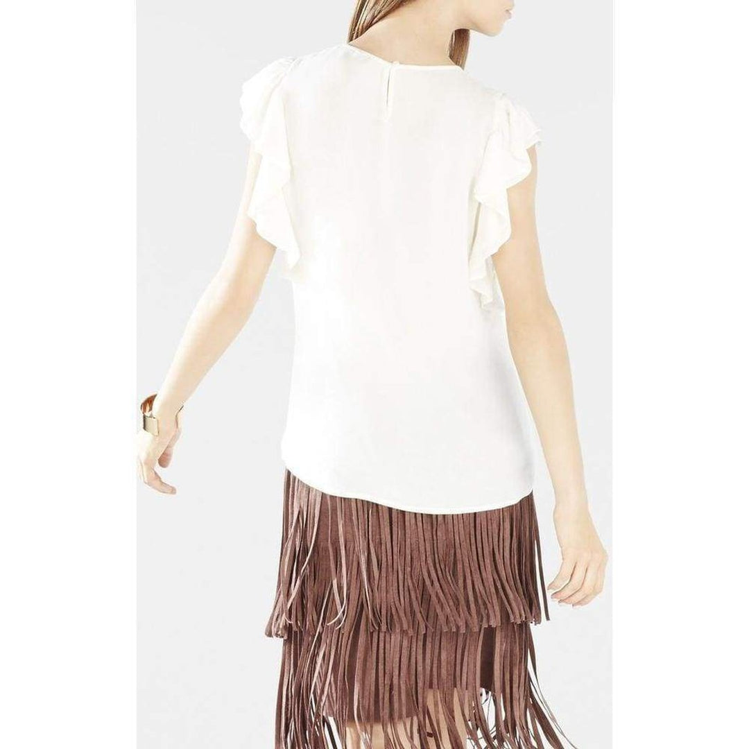 Haidee Flutter-Sleeve Cutout Embroidered Top