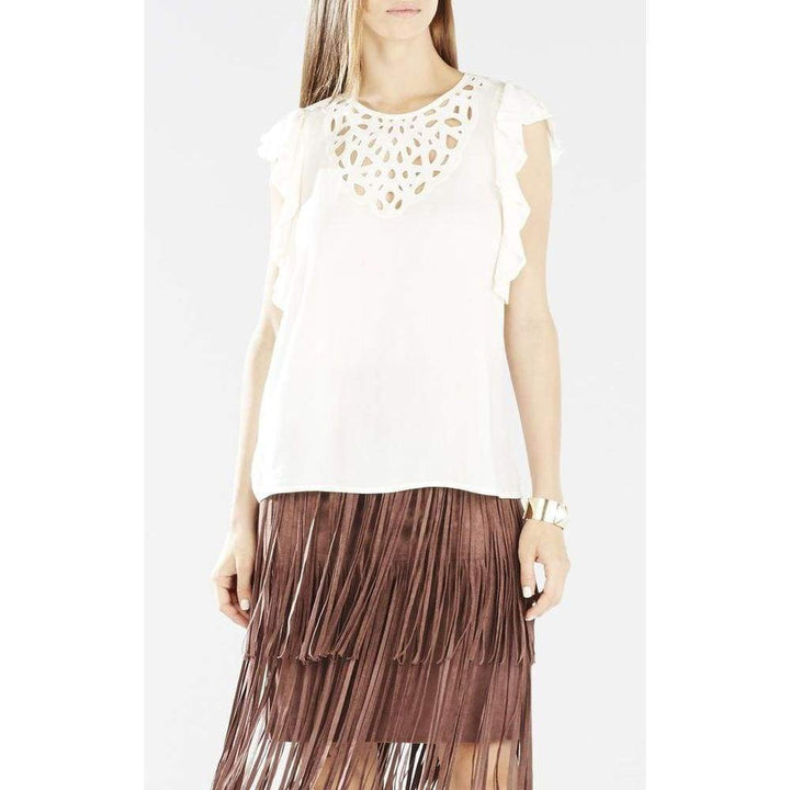 Haidee Flutter-Sleeve Cutout Embroidered Top