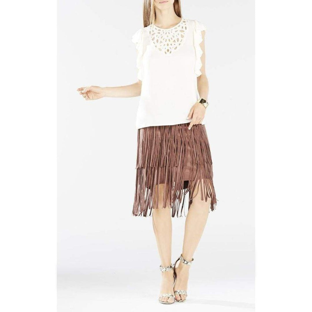 Haidee Flutter-Sleeve Cutout Embroidered Top