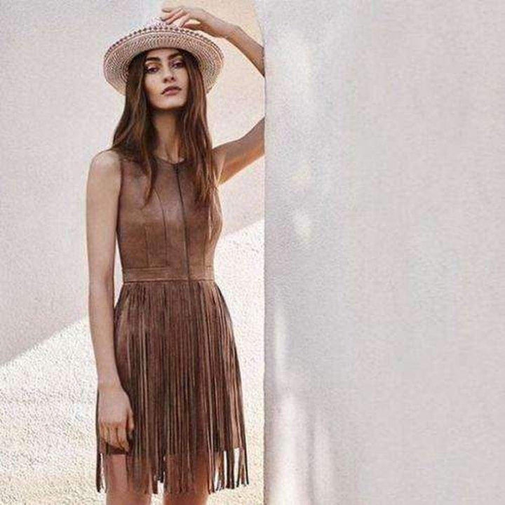 Hamin Fringe Faux Suede Vest Dress
