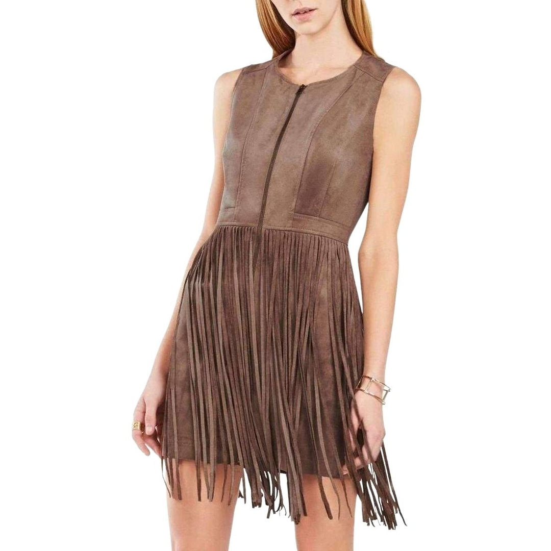 BCBGMAXAZRIA-Hamin Fringe Faux Suede Vest Dress - Runway Catalog