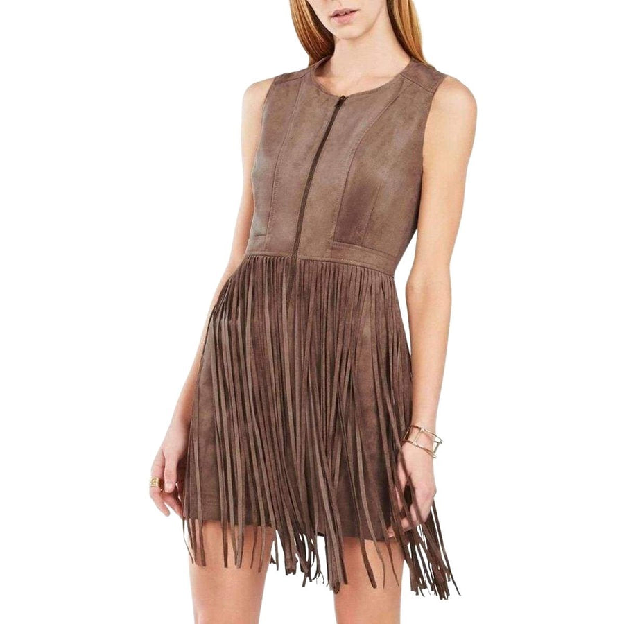 BCBGMAXAZRIA-Hamin Fringe Faux Suede Vest Dress - Runway Catalog