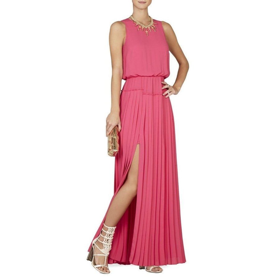 BCBGMAXAZRIA-Jenine High Split Pleated Skirt Maxi Dress - Runway Catalog