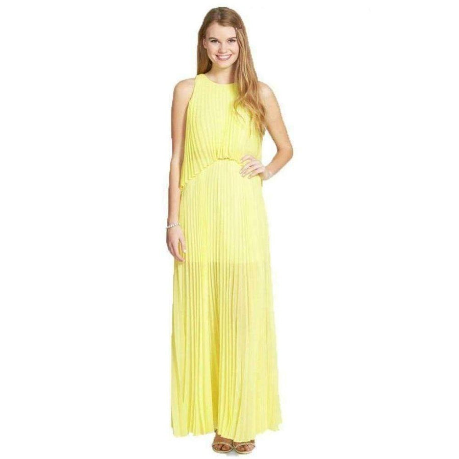 BCBGMAXAZRIA-Jenine Neon High Split Pleated Skirt Maxi Dress - Runway Catalog