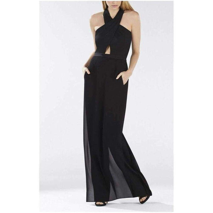 BCBGMAXAZRIA-Josselyn Black Halter Top Jumpsuit - Runway Catalog