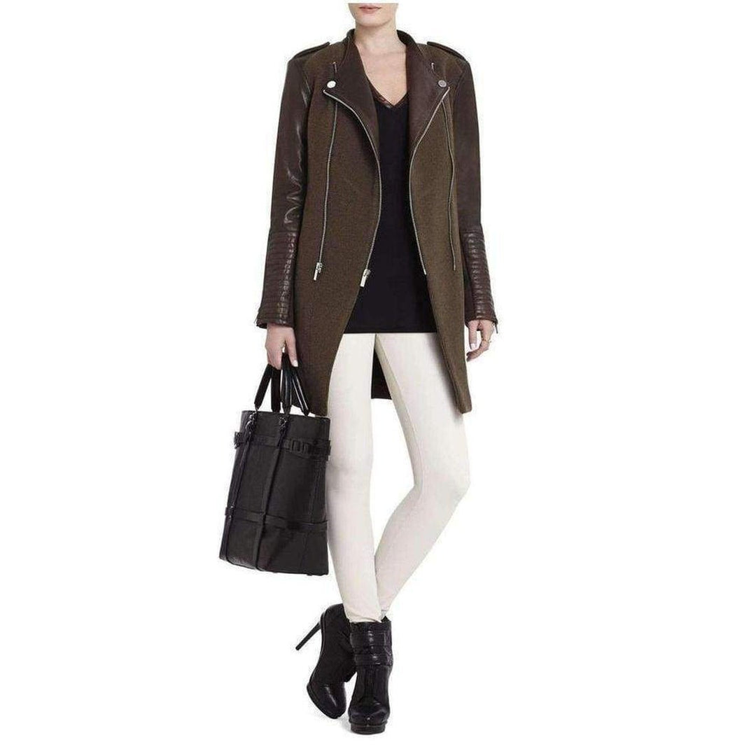 Julia Contrast Leather Sleeves Coat