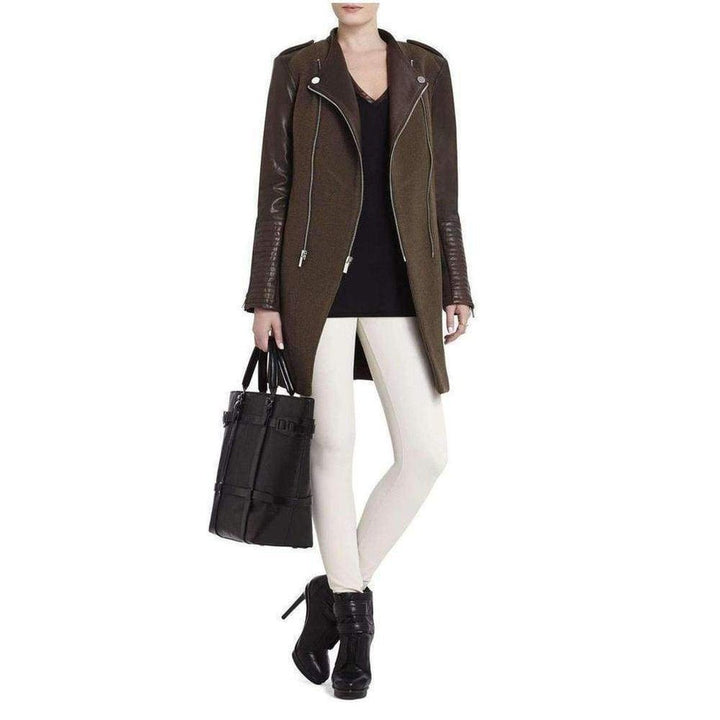 Julia Contrast Leather Sleeves Coat