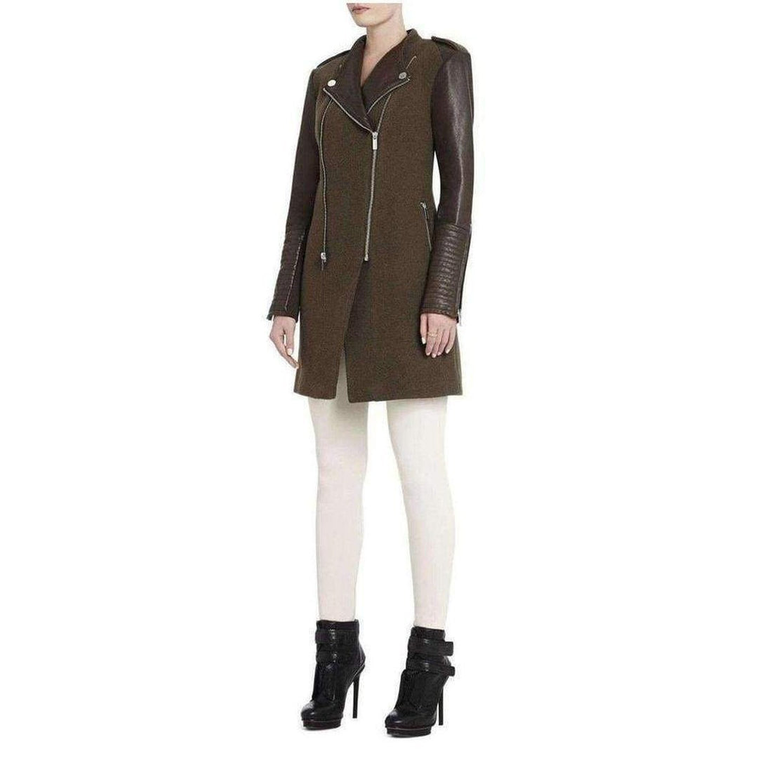 BCBGMAXAZRIA-Julia Contrast Leather Sleeves Coat - Runway Catalog