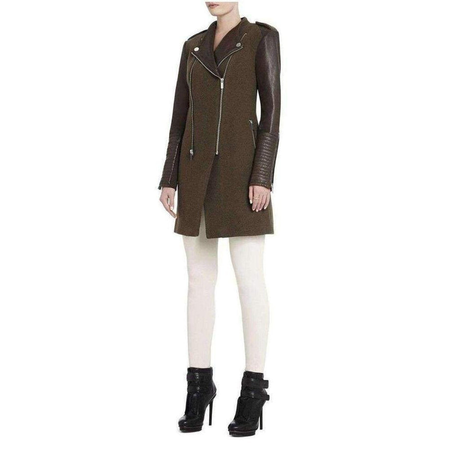 BCBGMAXAZRIA-Julia Contrast Leather Sleeves Coat - Runway Catalog