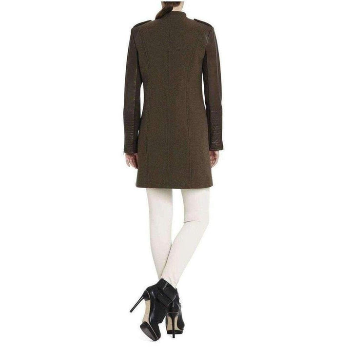 Julia Contrast Leather Sleeves Coat