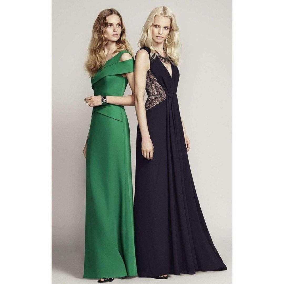 Kamara Deep-V Lace Draped Gown