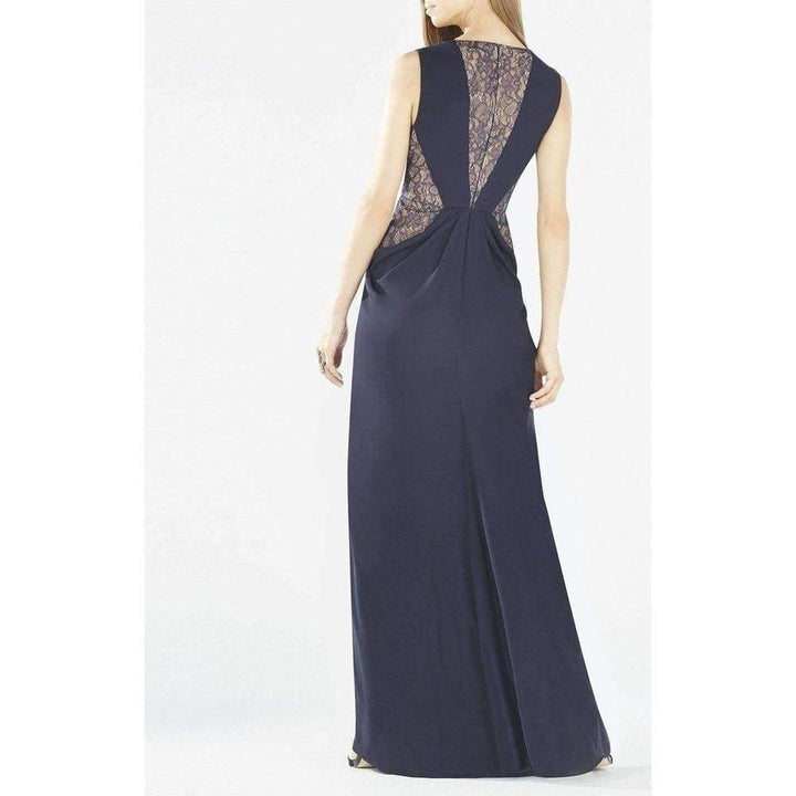 Kamara Deep-V Lace Draped Gown