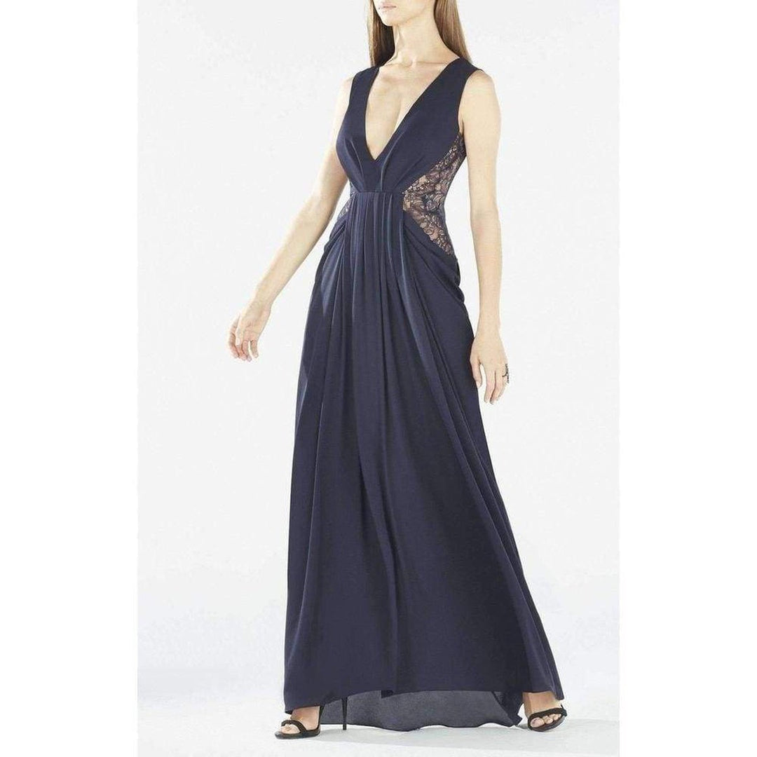 Kamara Deep-V Lace Draped Gown