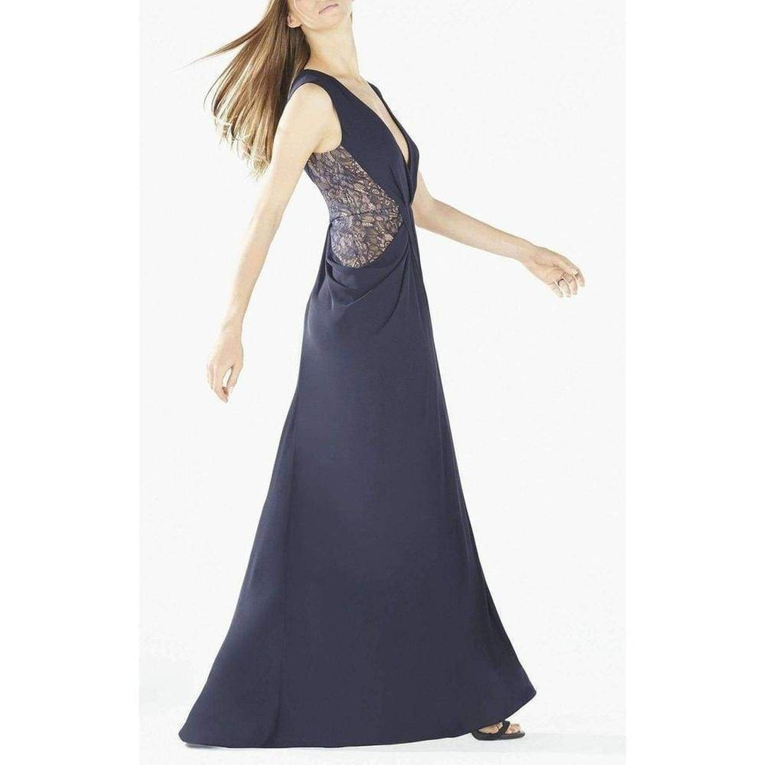 Kamara Deep-V Lace Draped Gown