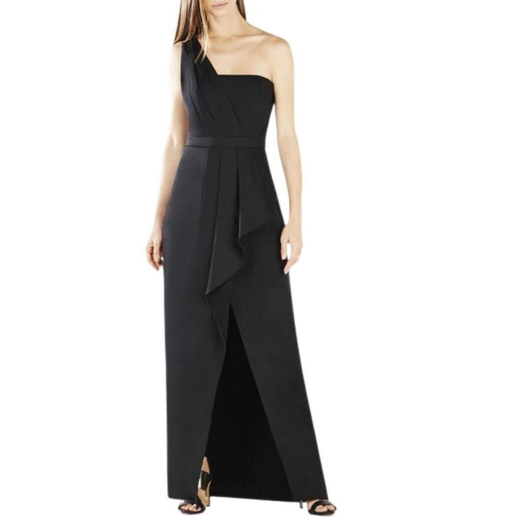 BCBGMAXAZRIA-Kristine One-Shoulder Black Peplum Gown - Runway Catalog
