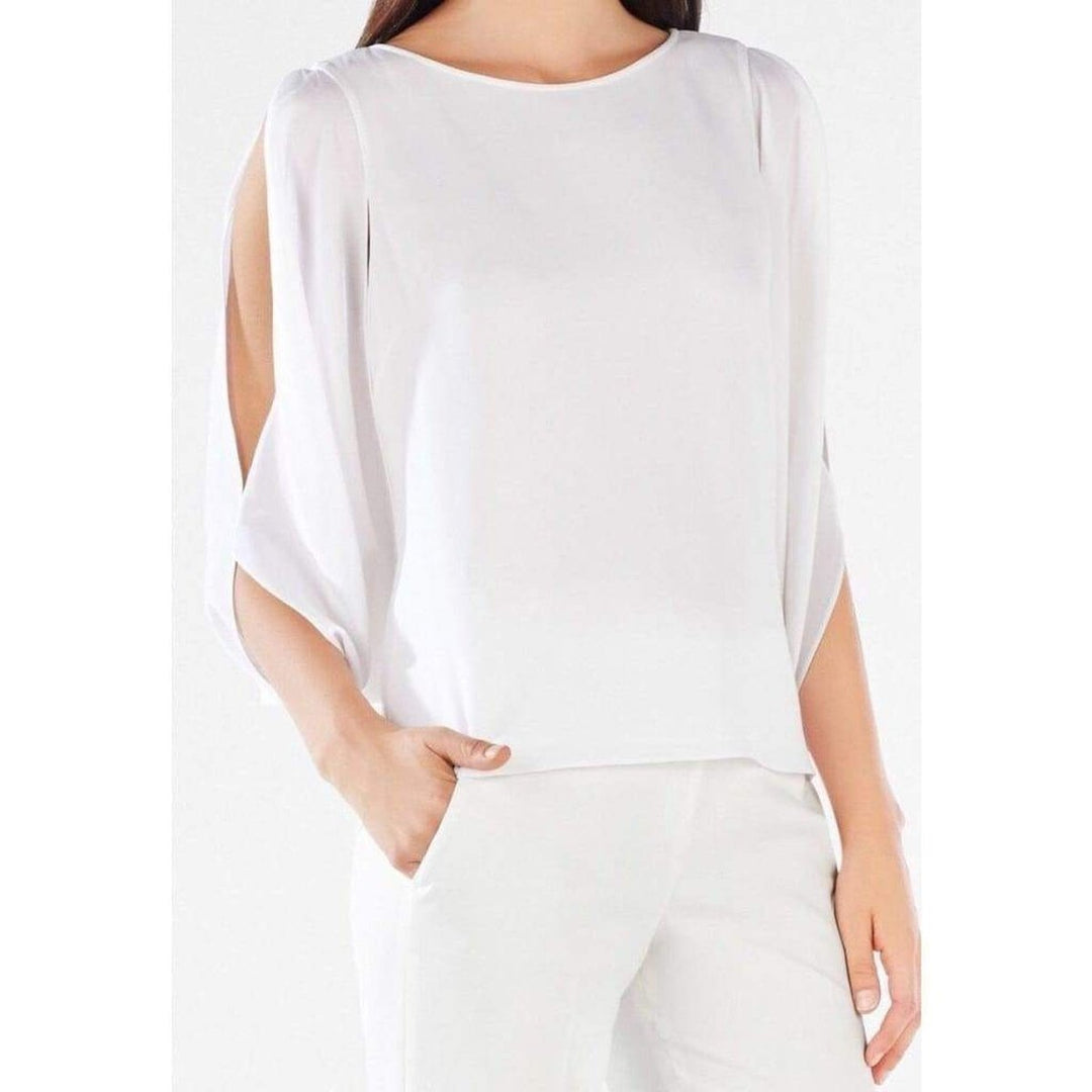 Kyleigh Fringe-Back Slit-Sleeve Top