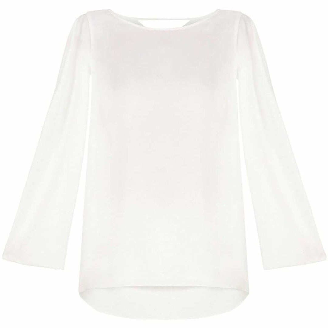 Kyleigh Fringe-Back Slit-Sleeve Top