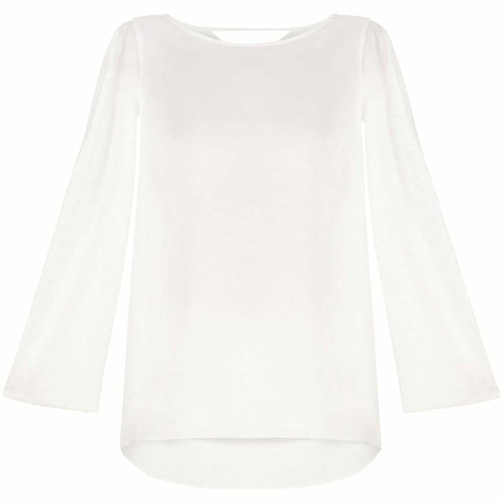 Kyleigh Fringe-Back Slit-Sleeve Top