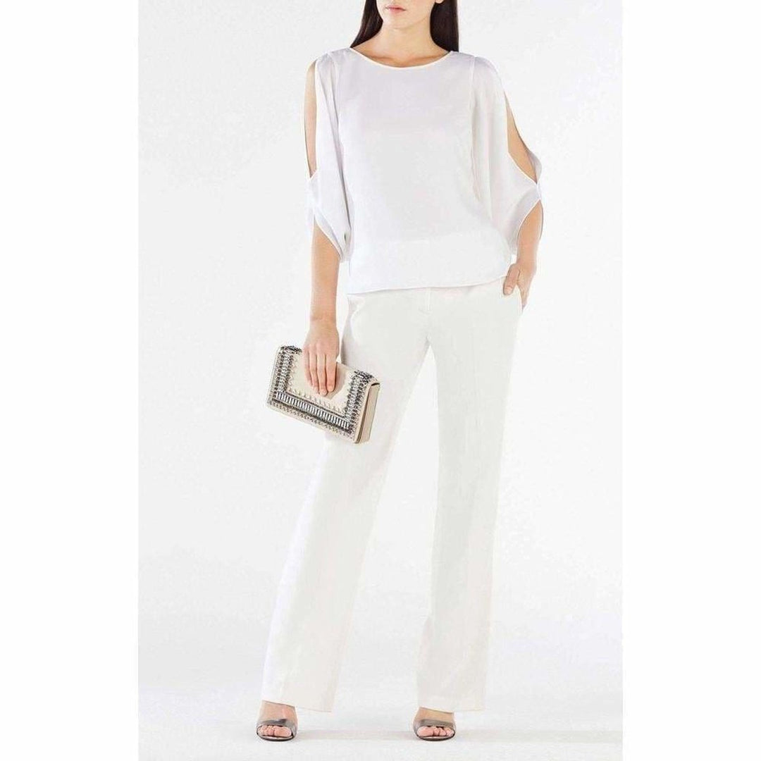 Kyleigh Fringe-Back Slit-Sleeve Top