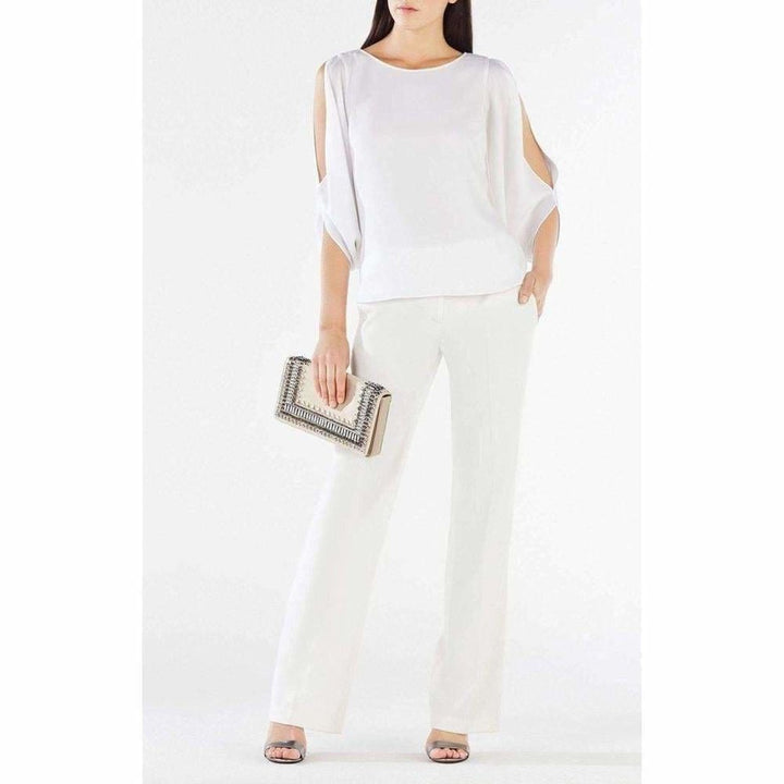Kyleigh Fringe-Back Slit-Sleeve Top
