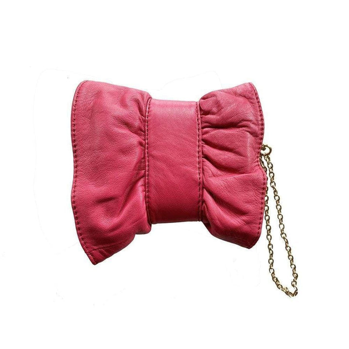 Leather Bow Wristlet in Pink
