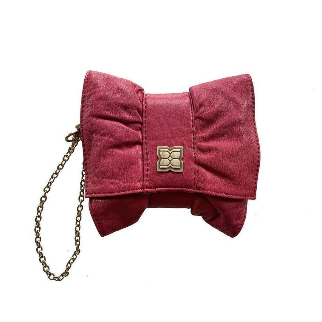 BCBGMAXAZRIA-Leather Bow Wristlet in Pink - Runway Catalog