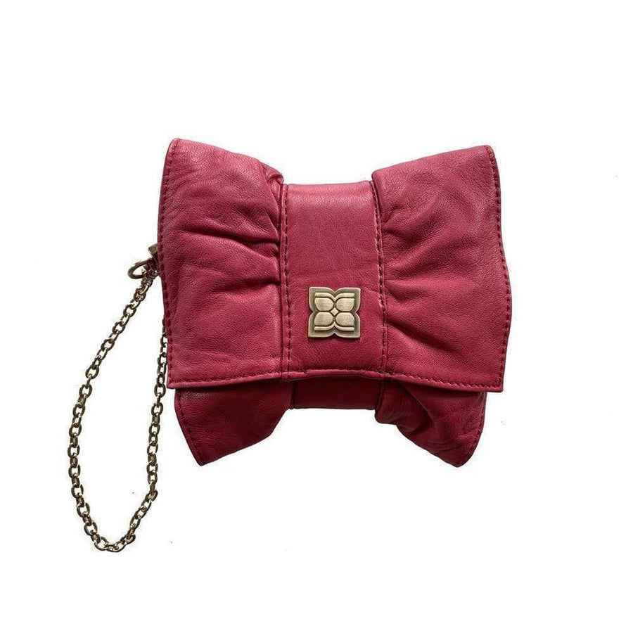 BCBGMAXAZRIA-Leather Bow Wristlet in Pink - Runway Catalog