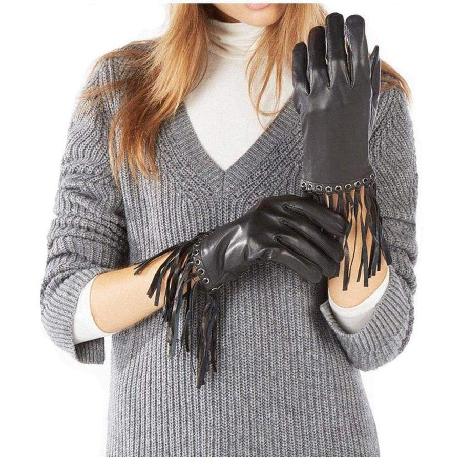 BCBGMAXAZRIA-Leather Fringe Gloves - Runway Catalog