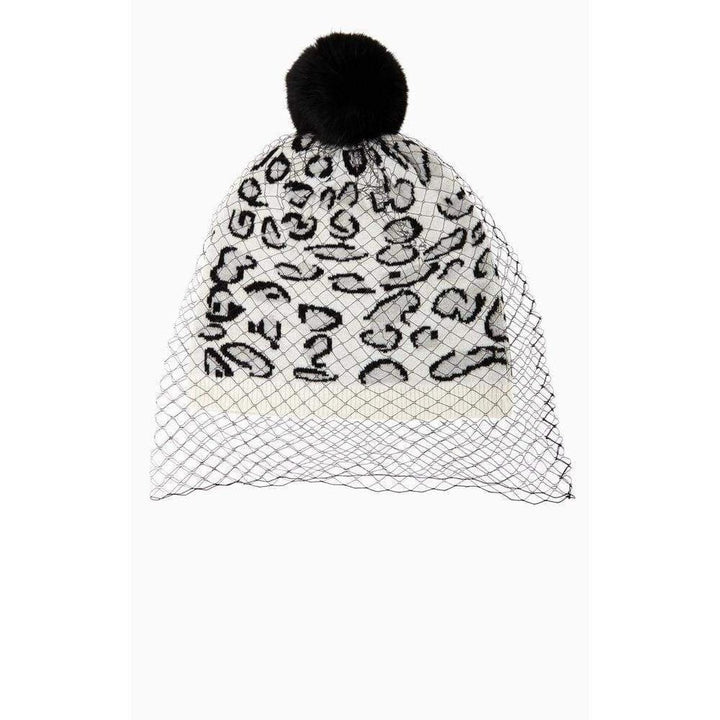 BCBGMAXAZRIA-Leopard Print Veiled Beanie - Runway Catalog