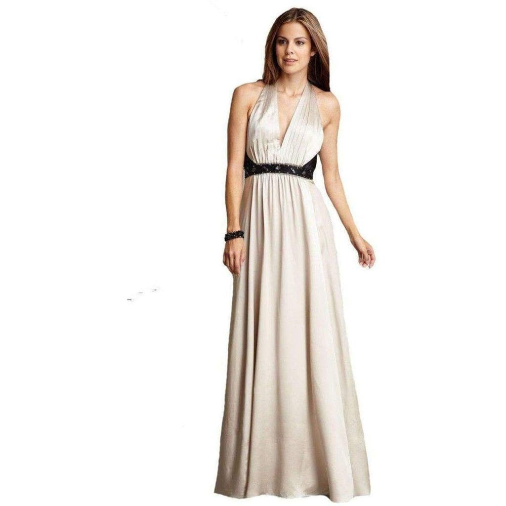 BCBGMAXAZRIA-Long Beaded Charmeuse Halter Gown - Runway Catalog