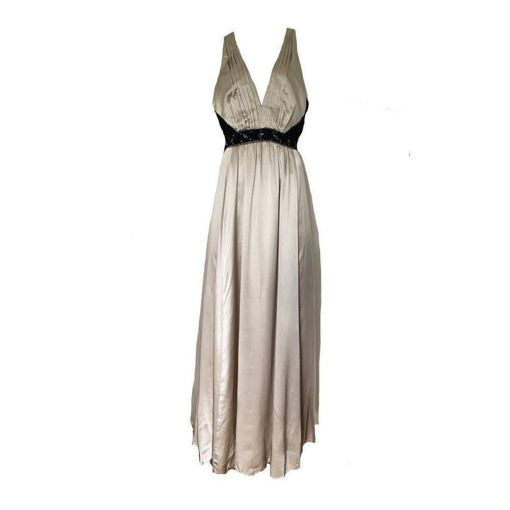 Long Beaded Charmeuse Halter Gown
