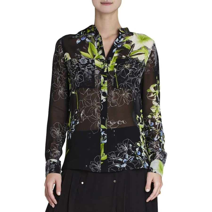 BCBGMAXAZRIA-Loora Printed Long-Sleeve Silk Blouse - Runway Catalog