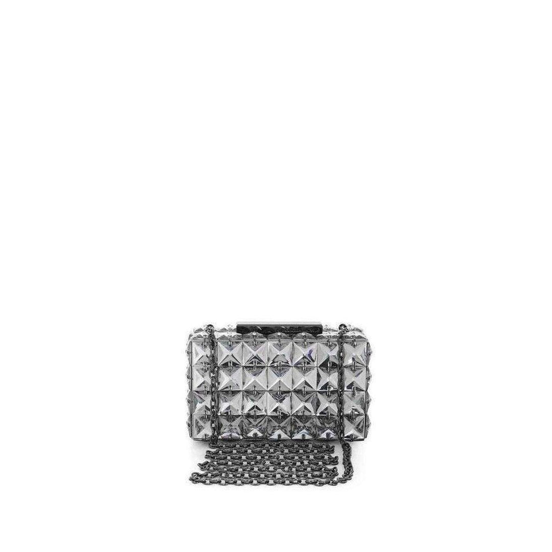 Lulu Square Charcoal Crystal Clutch Bag