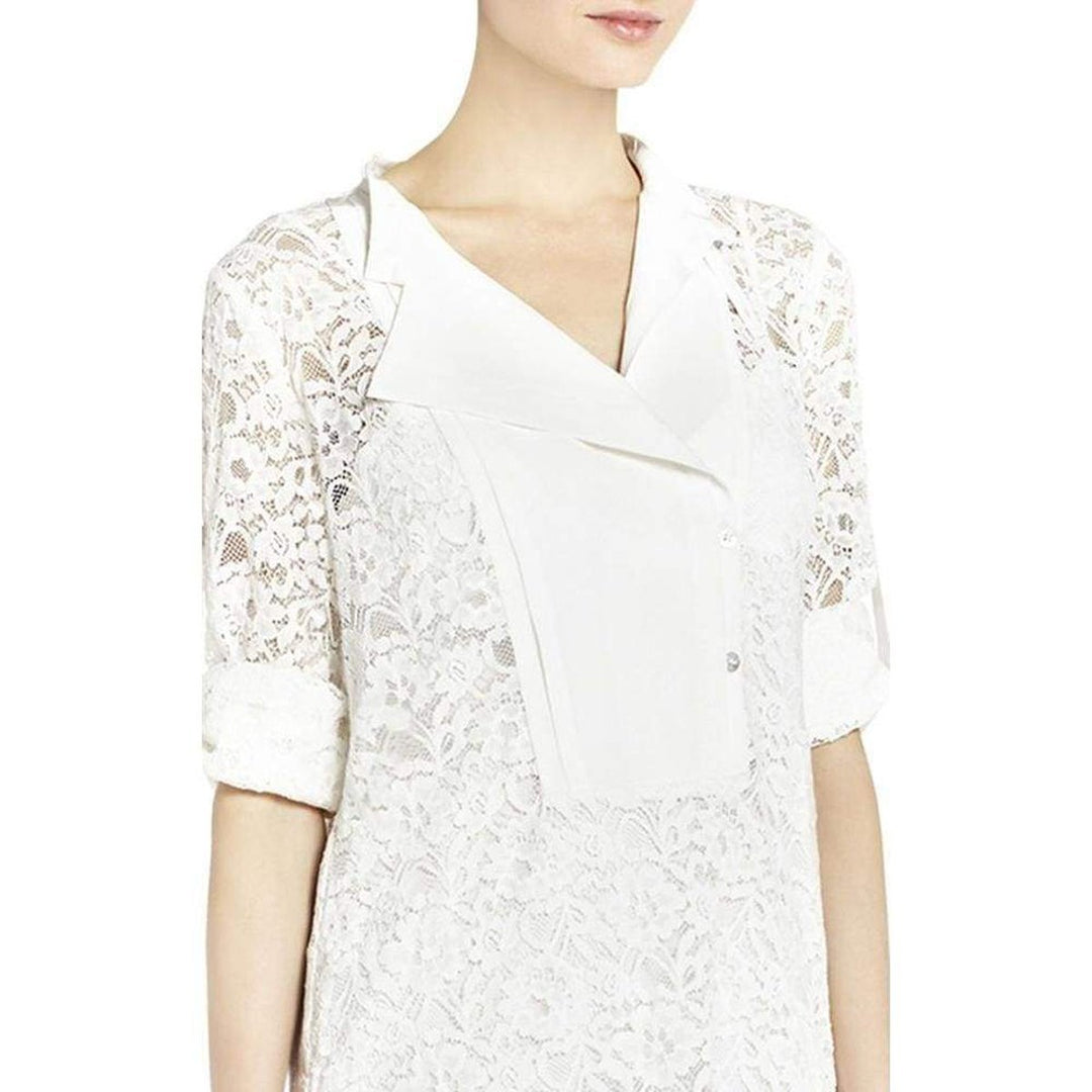 Contrast Bib Lace Silk Tunic Dress