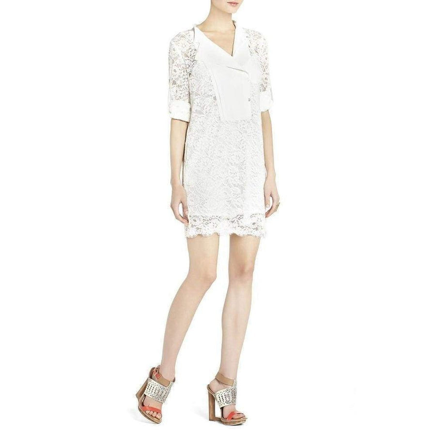 BCBGMaxazria-Lunah Contrast Bib Lace Silk Tunic Dress - Runway Catalog