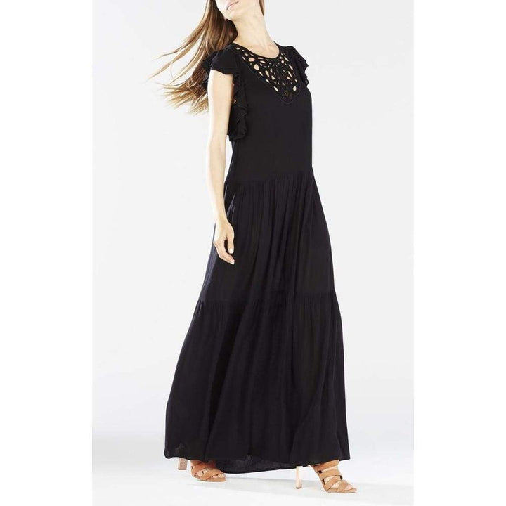 Lyndsy Flutter Sleeve Cutout Embroidered Maxi Dress