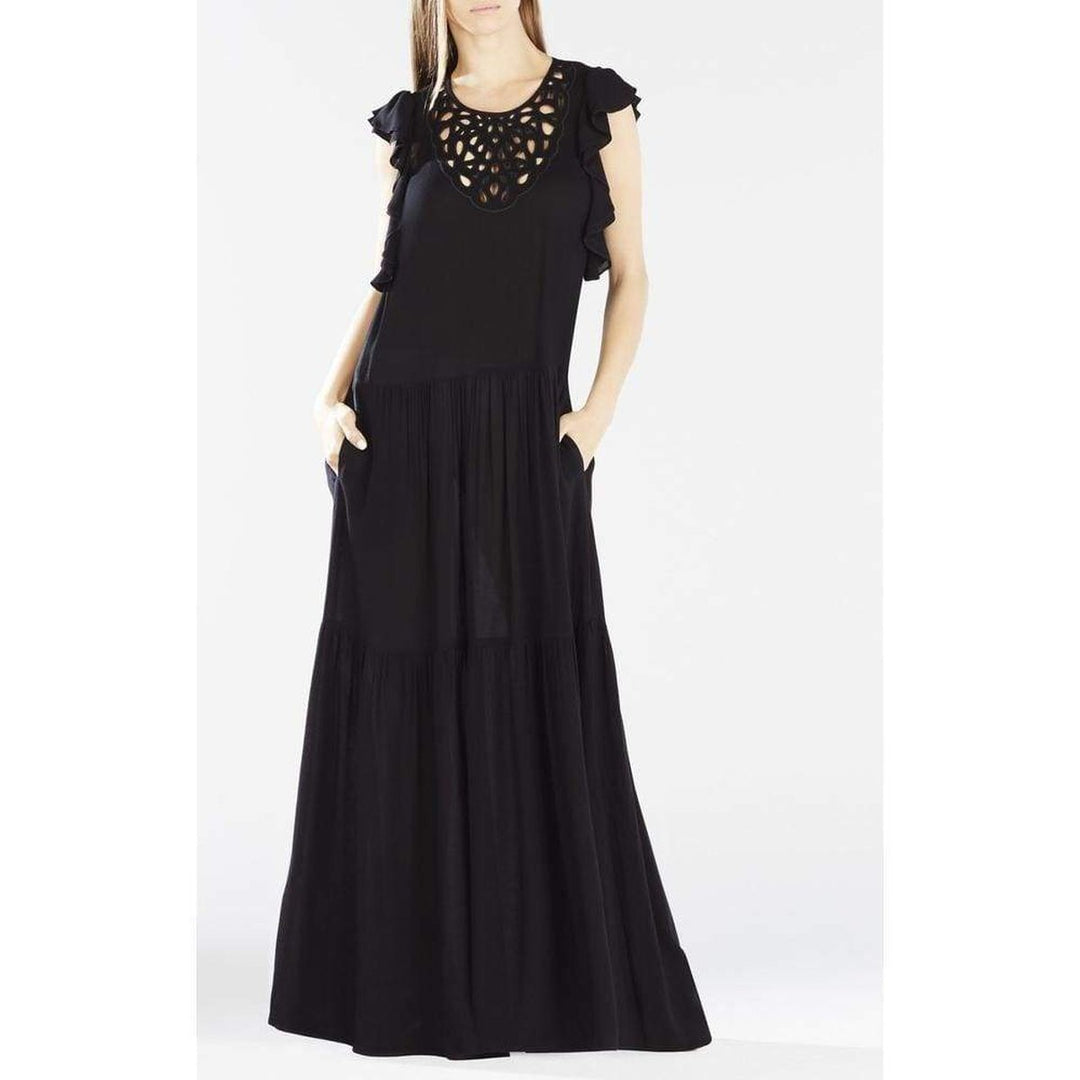 Lyndsy Flutter Sleeve Cutout Embroidered Maxi Dress