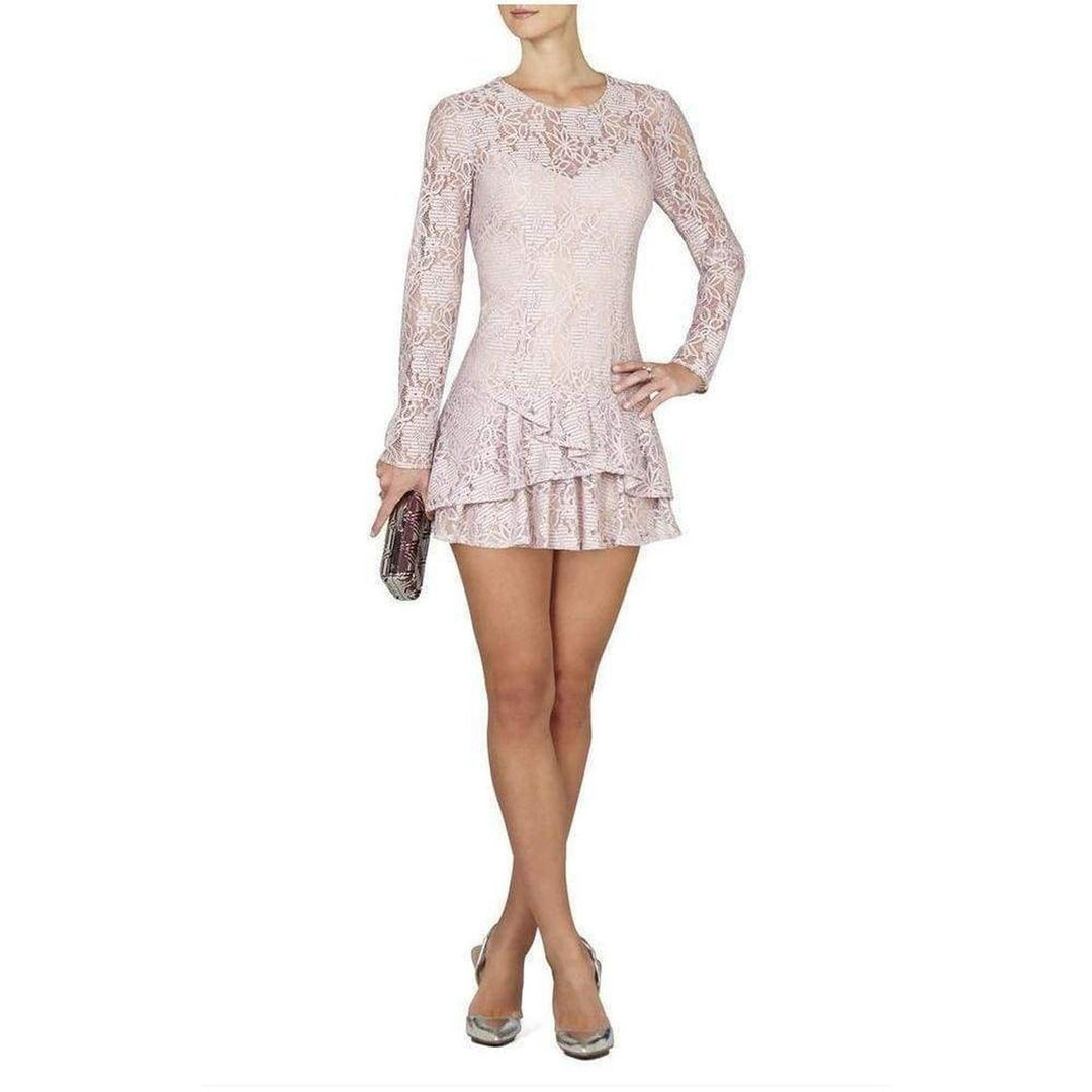 BCBGMAXAZRIA-Lysa Asymmetrical Flounce Lace Dress - Runway Catalog