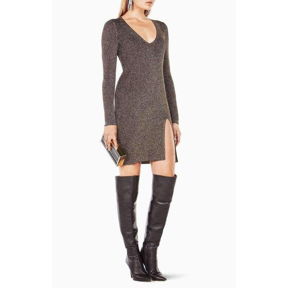 BCBGMAXAZRIA-Macki Metallic V-Neck Tunic Dress - Runway Catalog