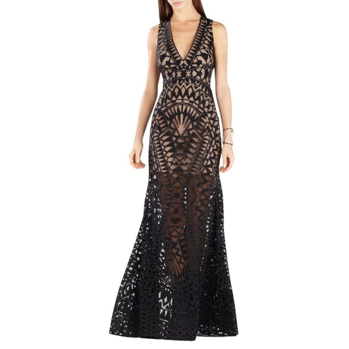 BCBGMAXAZRIA-Maranda Burnout Lace Maxi Dress Gown - Runway Catalog