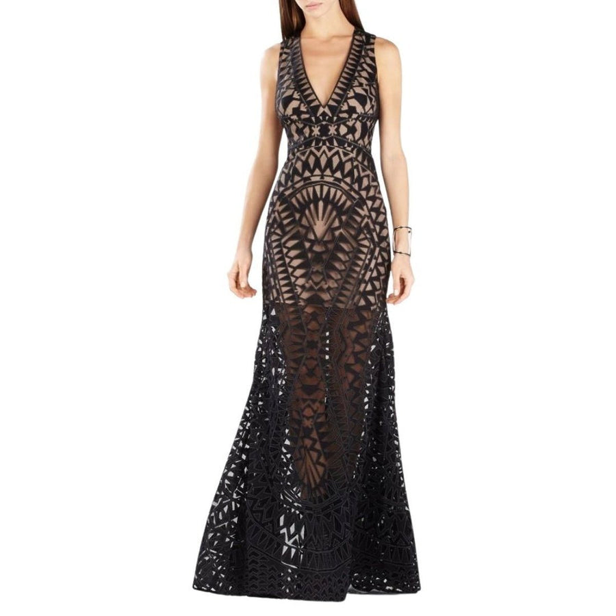 BCBGMAXAZRIA-Maranda Burnout Lace Maxi Dress Gown - Runway Catalog