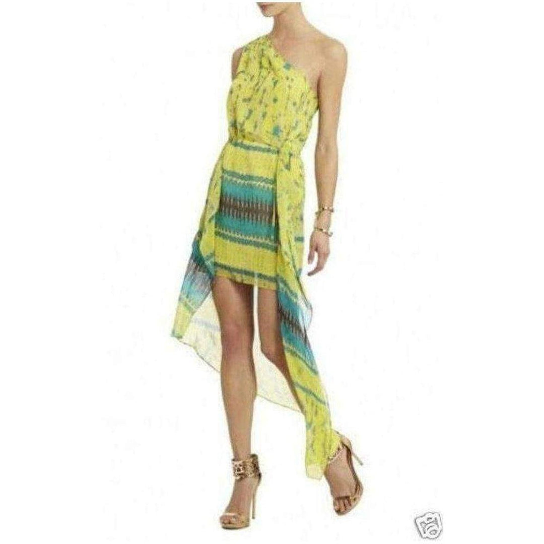 BCBGMAXAZRIA-Margo One Shoulder Lemongrass Combo Dress - Runway Catalog