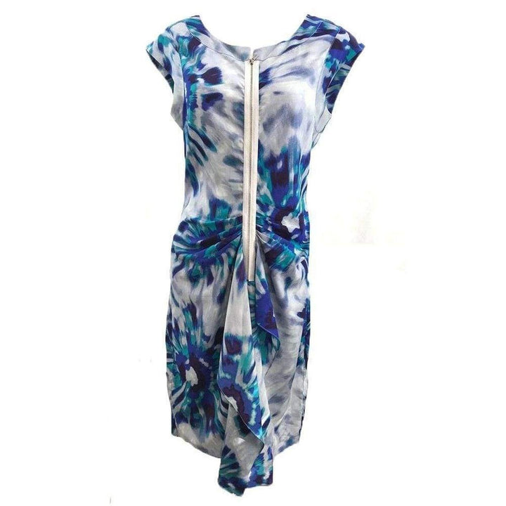 BCBGMAXAZRIA-Marisol Blue Combo Silk Zip Front Dress - Runway Catalog