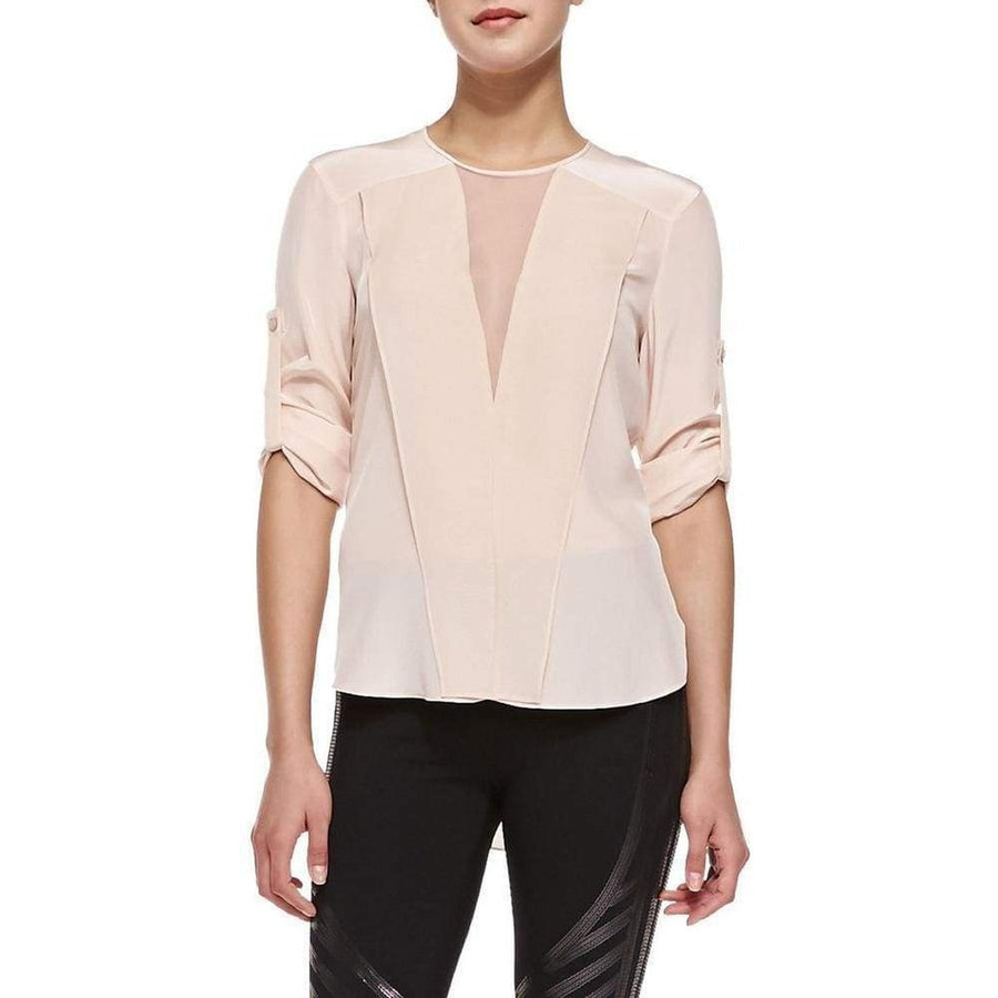 BCBGMAXAZRIA-Marrisa Sheer-Inset Silk Blouse - Runway Catalog
