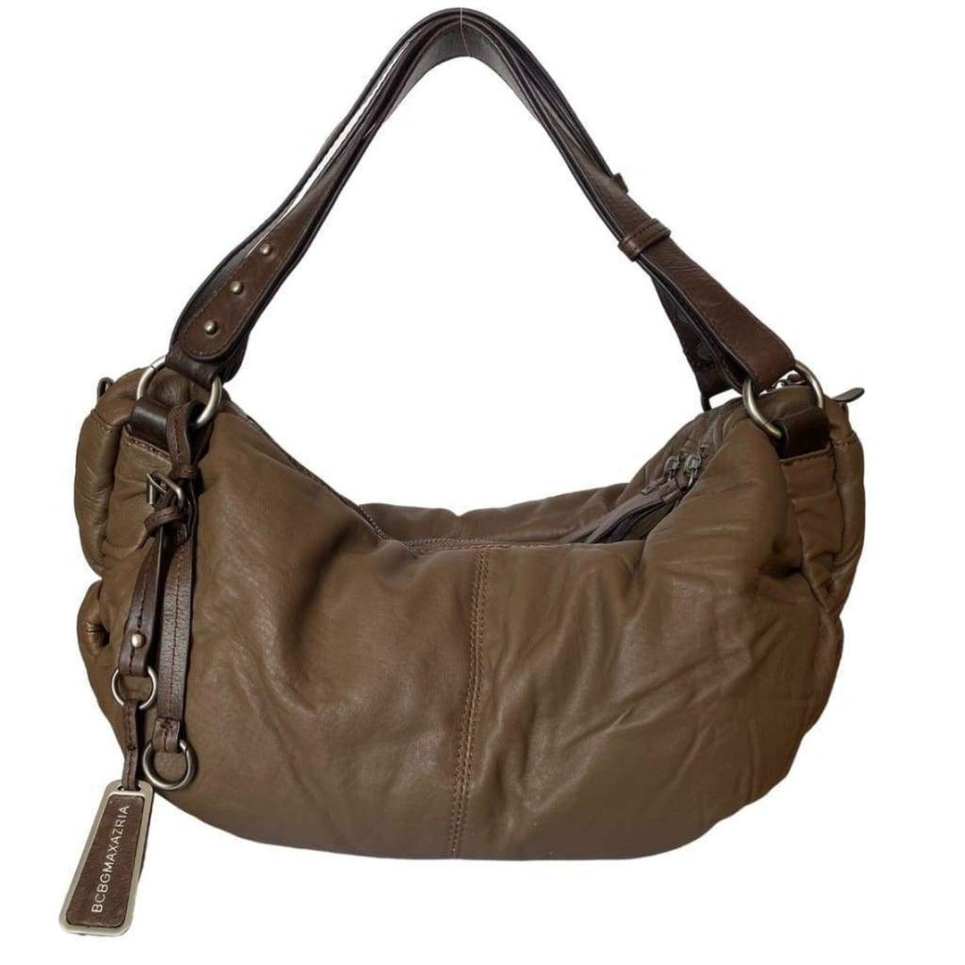 Mocha Brown Leather Puffer Shoulder Bag