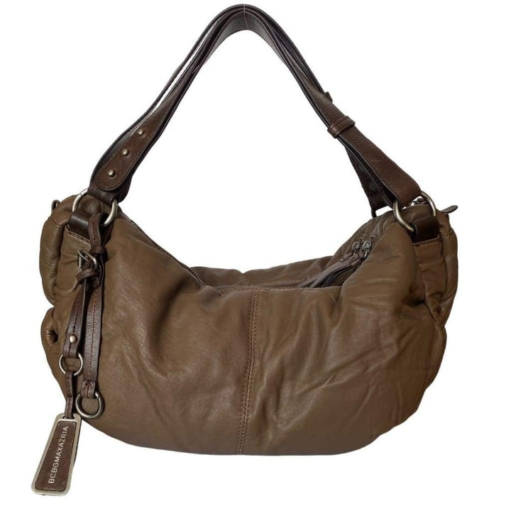 Mocha Brown Leather Puffer Shoulder Bag